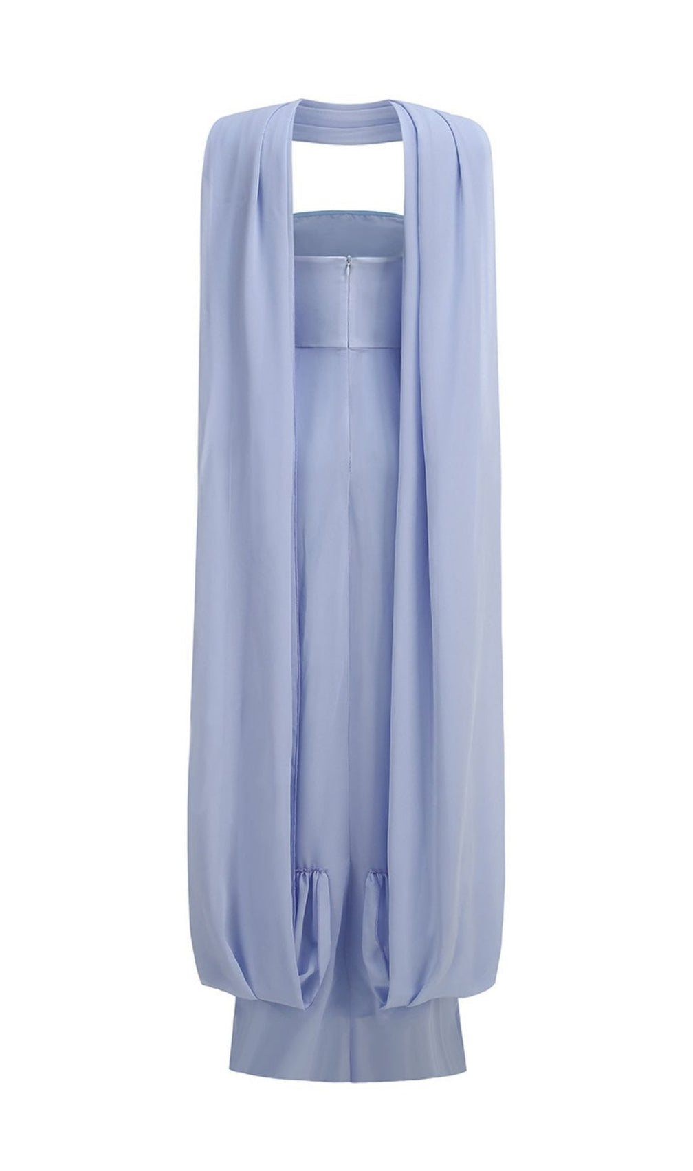 Kayley Periwinkle Blue Strapless Pleated Maxi Gown with Draped Shawl - Event Ready Elegance