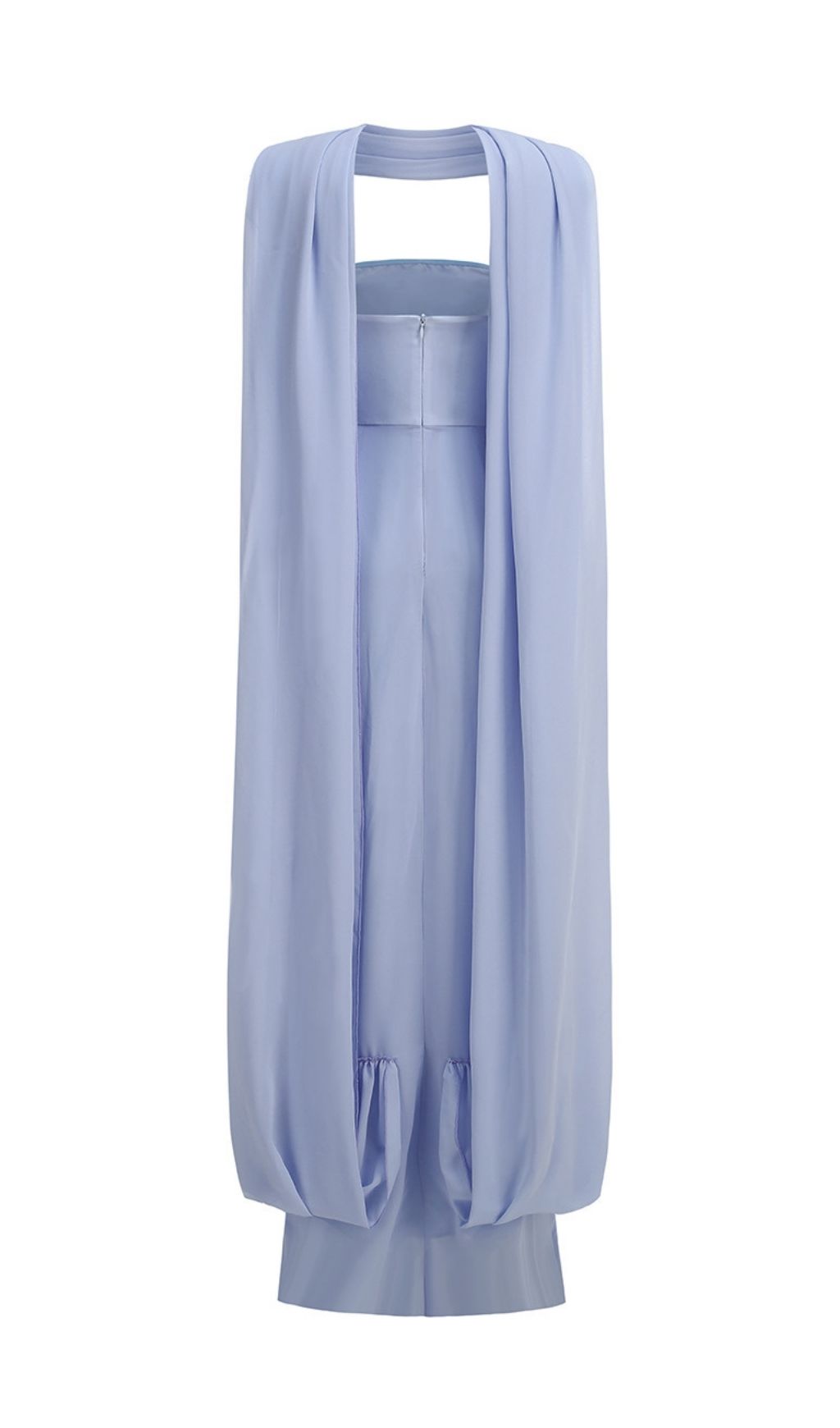 Kayley Periwinkle Blue Strapless Pleated Maxi Gown with Draped Shawl - Event Ready Elegance