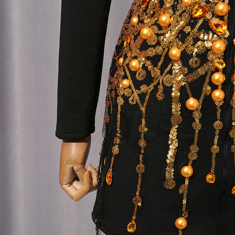 Isak Dazzling Black Sequin Beaded Mini Blazer Dress – Glamorous Event Wear