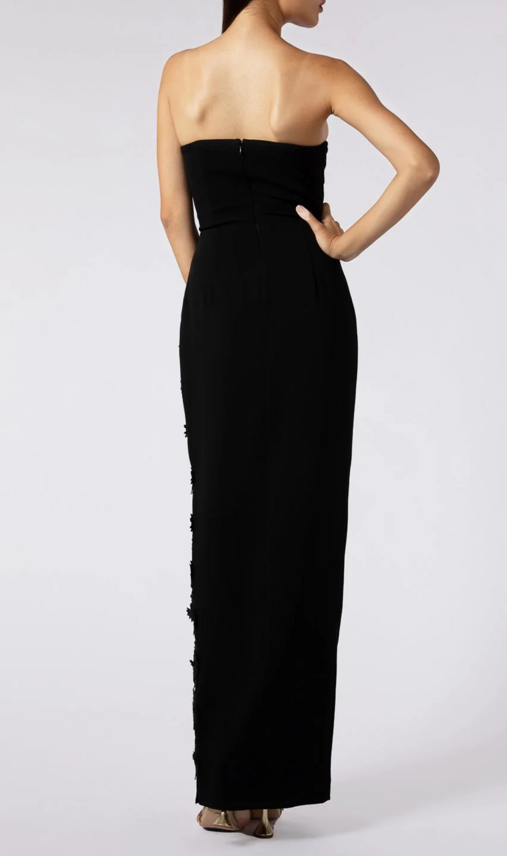 Alfonsine Black High Split Strapless Gown