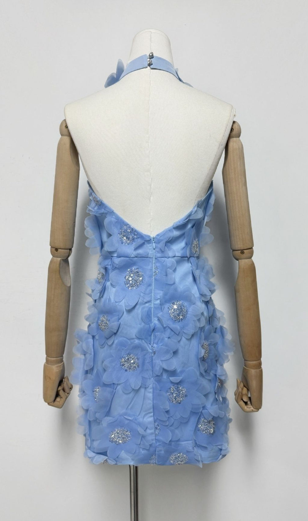 Pavryn Blue Sequin Floral Halter Mini Dress - Sparkle & Chic