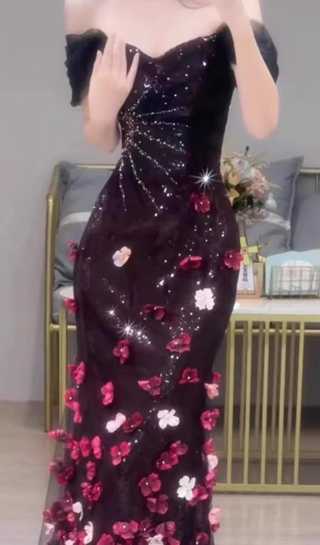 Edlina Off-Shoulder Flower Maxi Dress