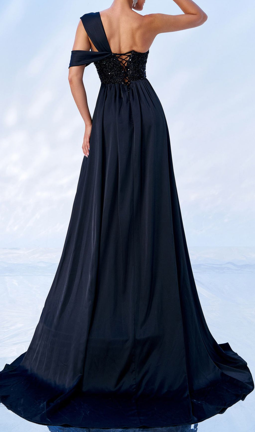 Fusa Black Sequin Corset Maxi Dress