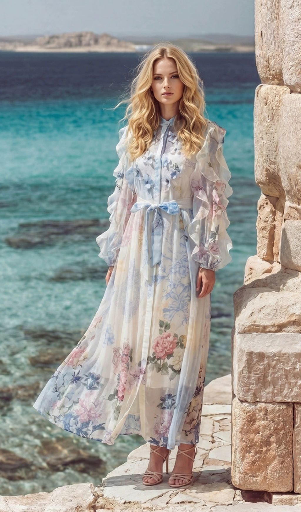 Kotone Printed Long Sleeve Maxi Dress