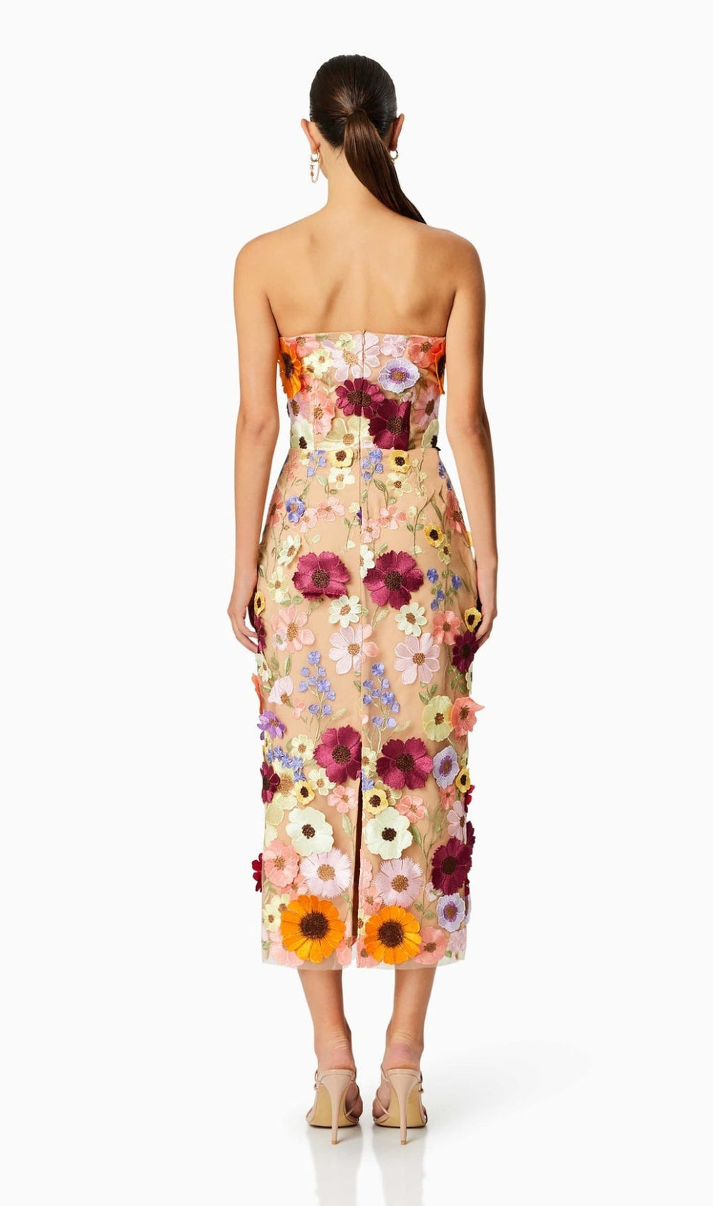 Adonica 3D Flower Strapless Midi Dress