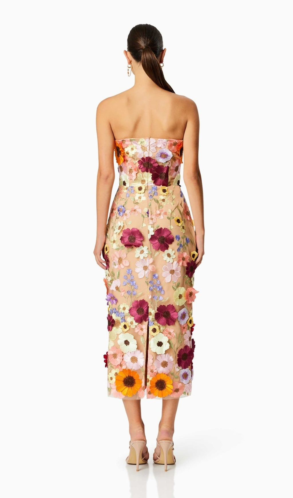 Adonica 3D Flower Strapless Midi Dress
