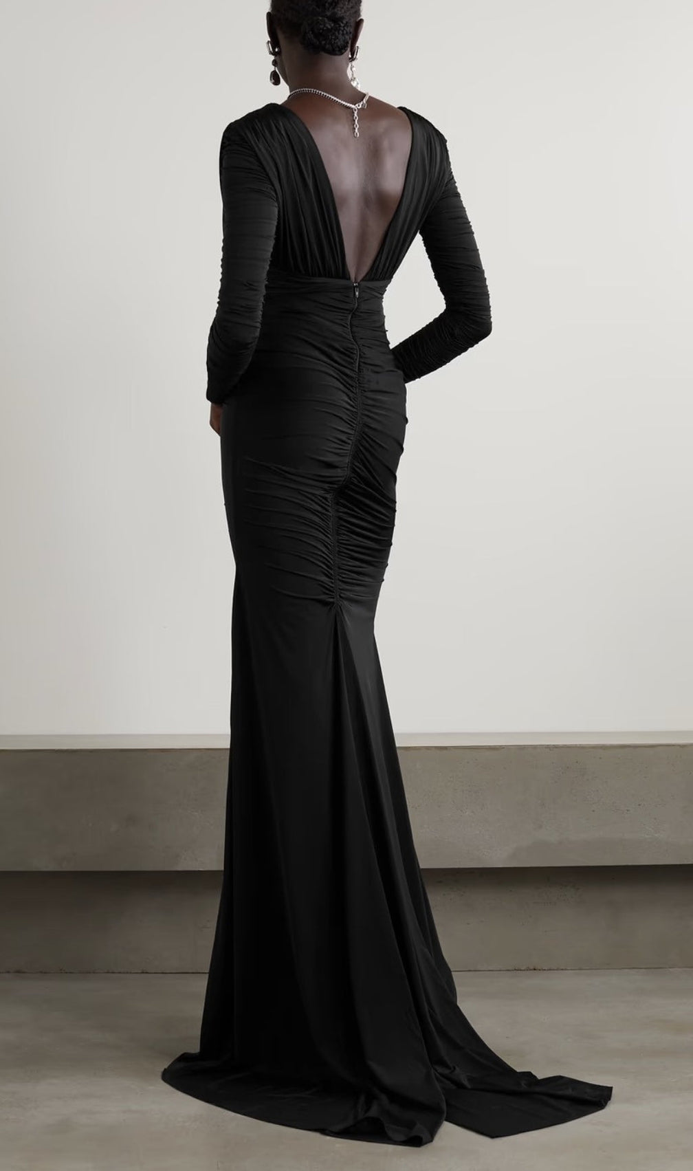 Alda Backless V-Neck Ruched Gown