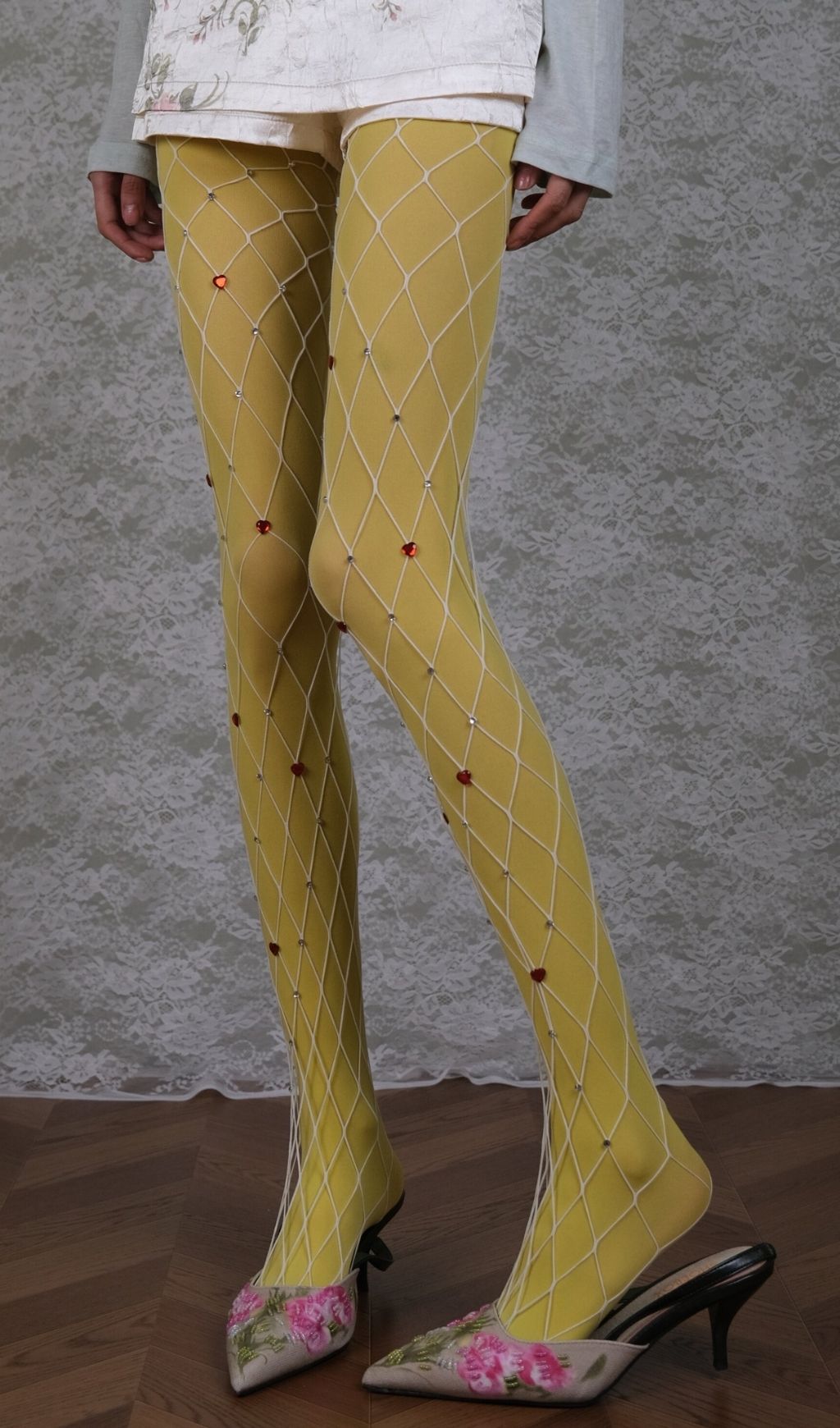Yellow Tights & White Diamond-Shaped Tights Set