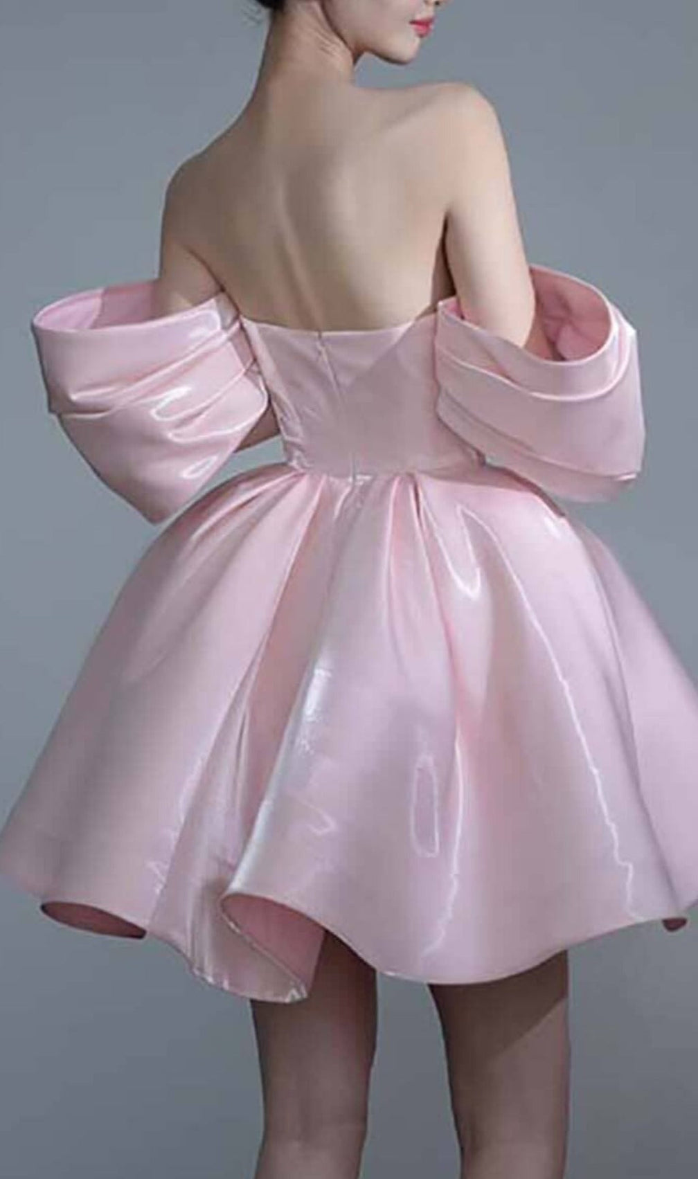 Off Shoulder Satin Mini Dress In Pink
