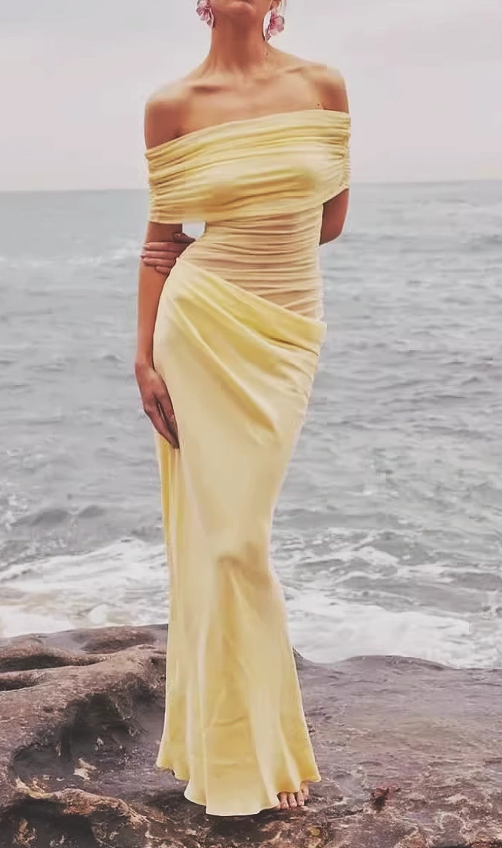 Dallan Off-Shoulder Mesh Maxi Dress