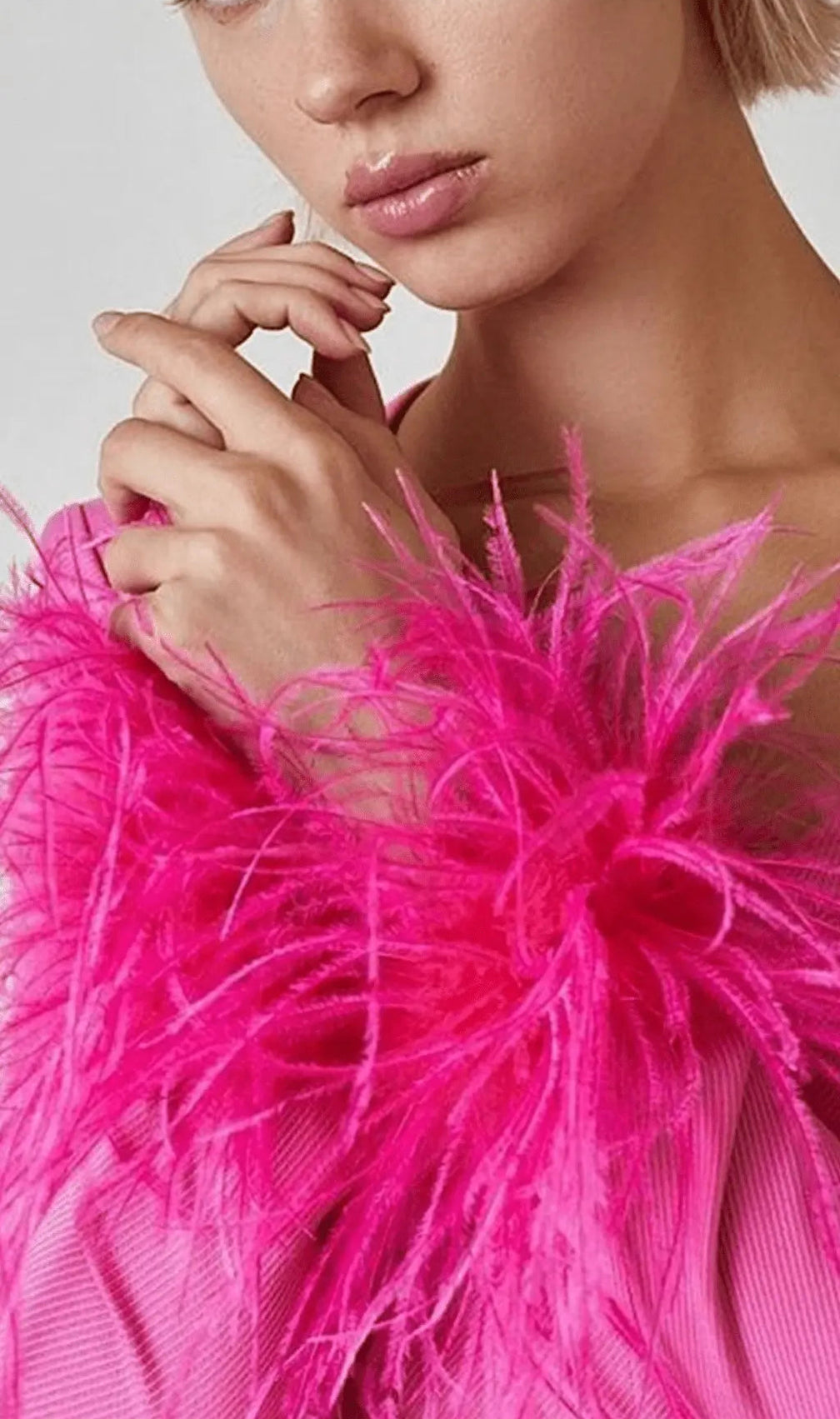 Stretch Long Sleeves Mini Dress In Hyper Pink