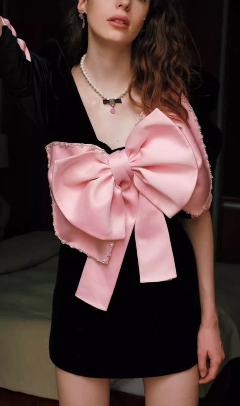 Arevik Bow Embellished Mini Dress