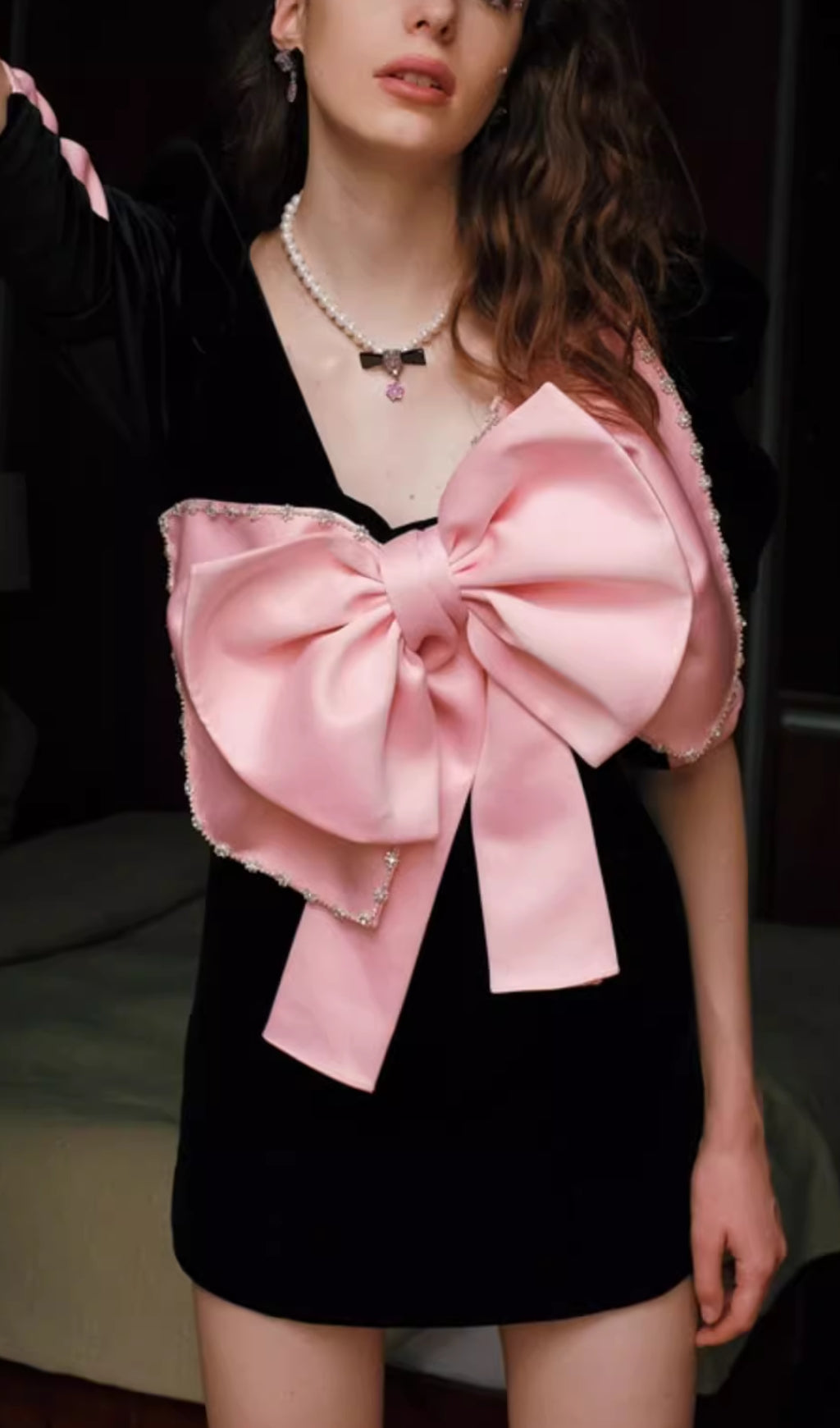 Arevik Bow Embellished Mini Dress