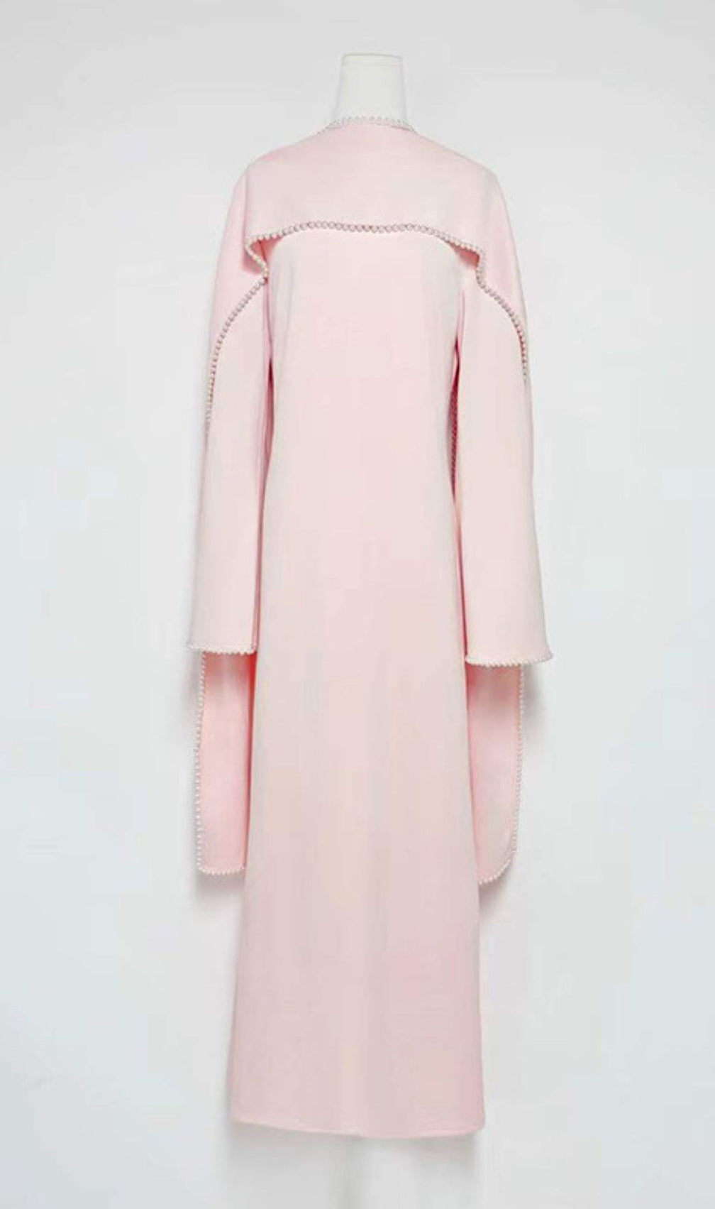 Hidi Pink Pearl Trim Shawl Maxi Dress | Elegant Long Sleeve Formal Gown