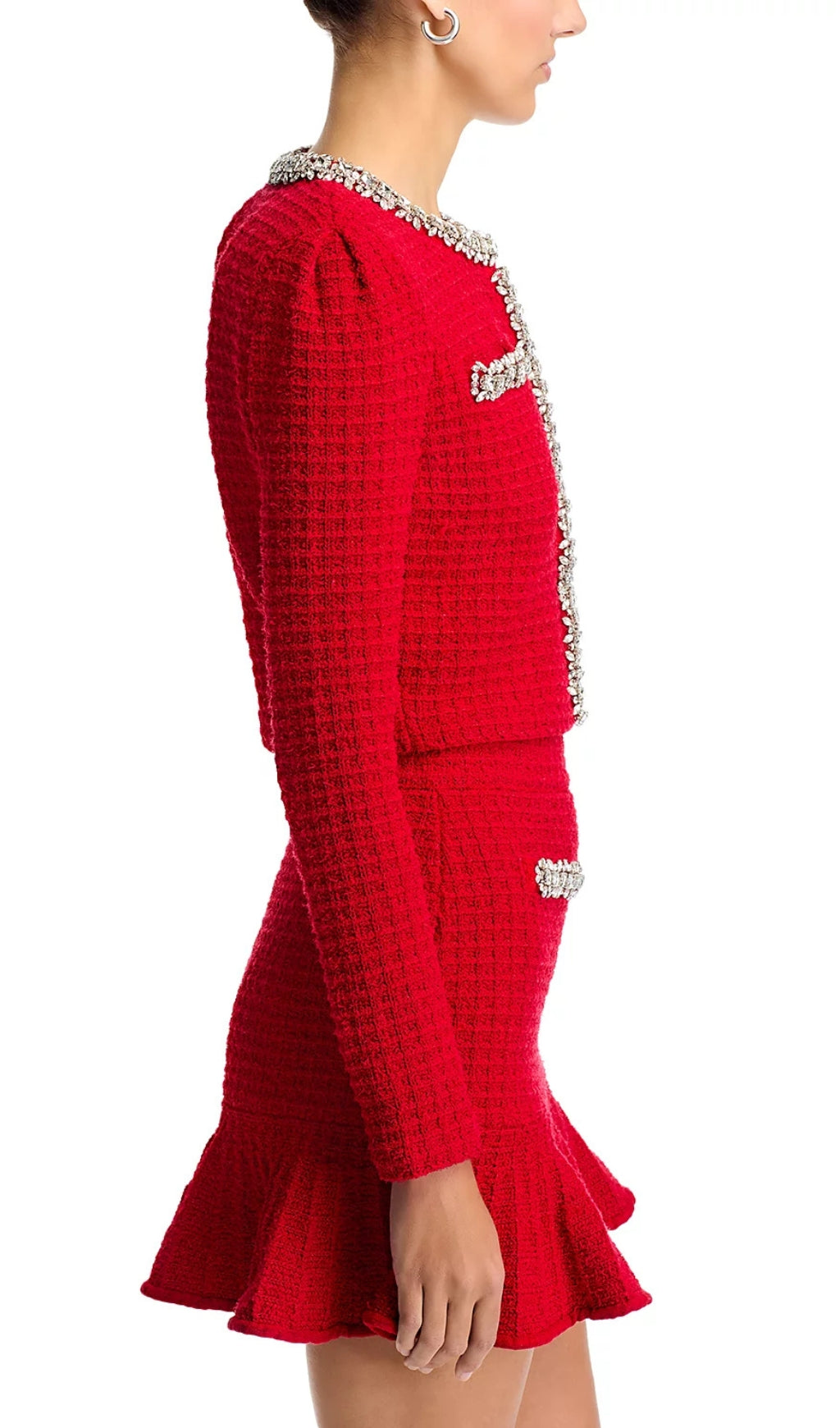 Textured Knit Embellished Trim Cardigan