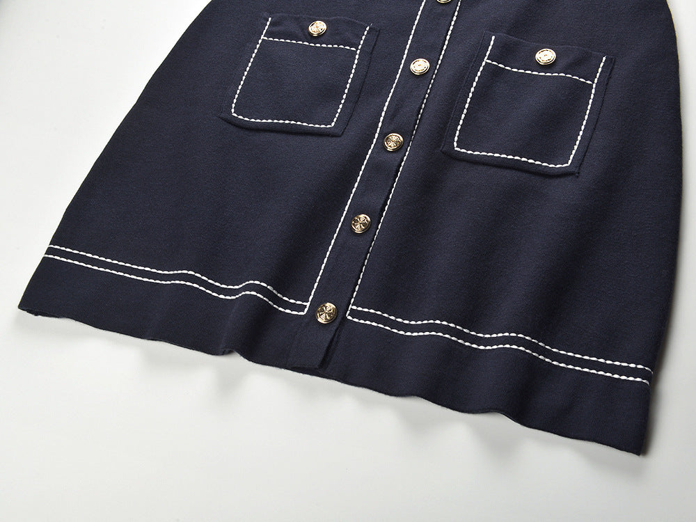 Topstitched Knit Shift Dress