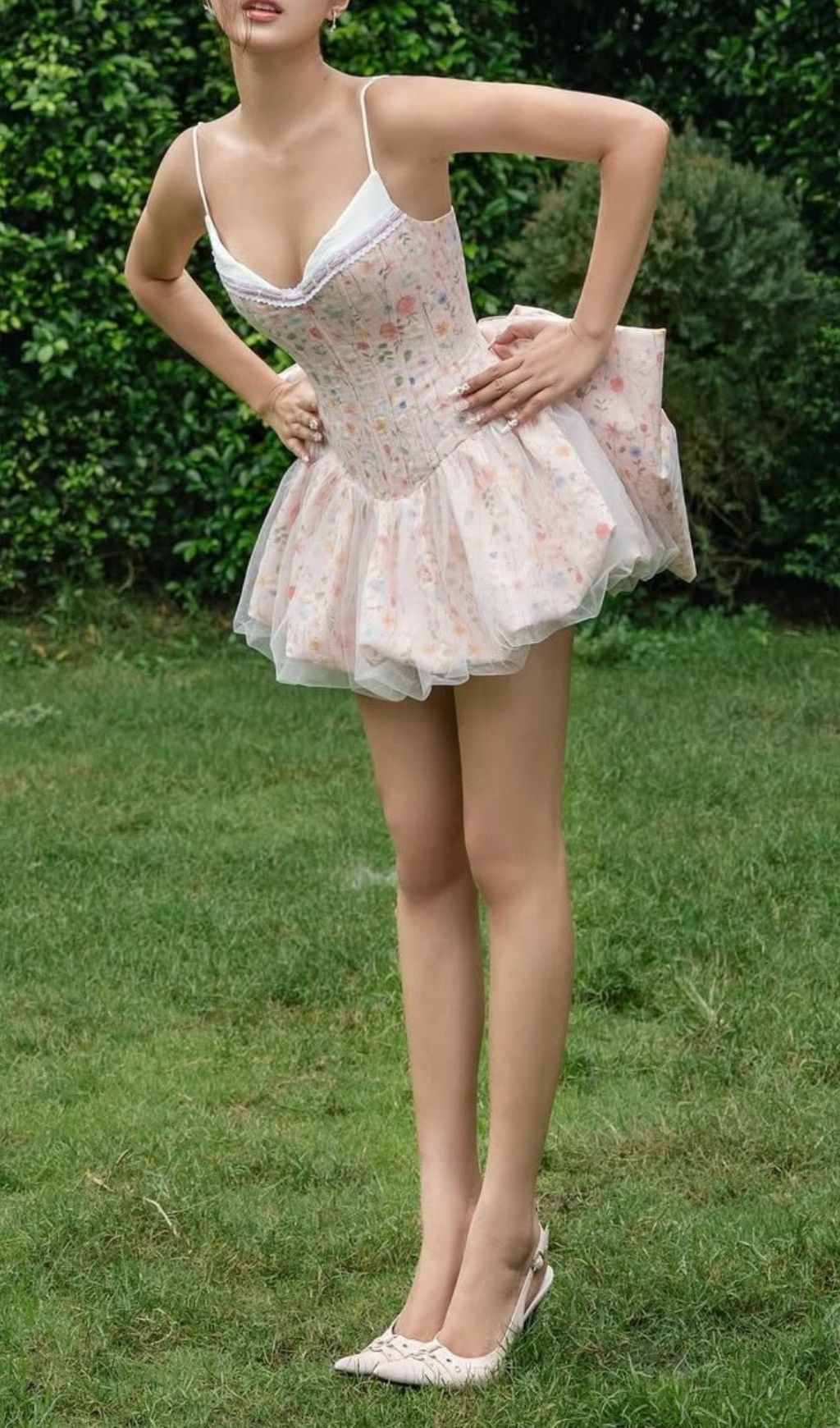 Jaylene Whimsical Floral Corset Mini Dress with Bow Back Detail