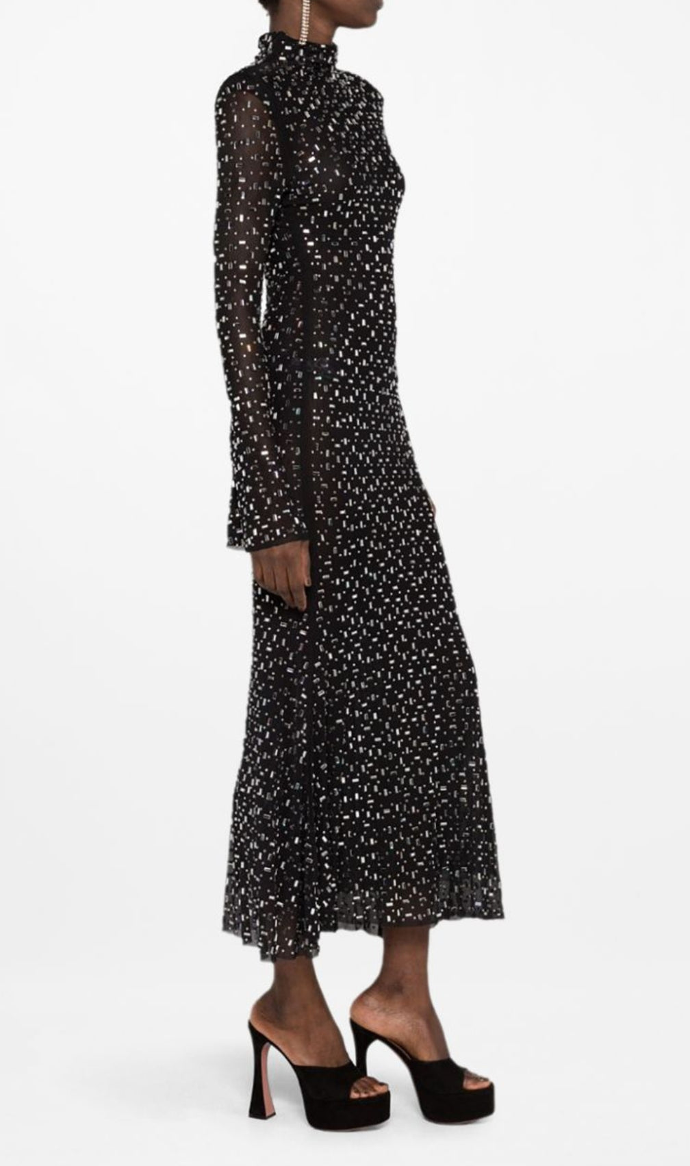 Butrus Black Crystal Long Sleeve Maxi Dress