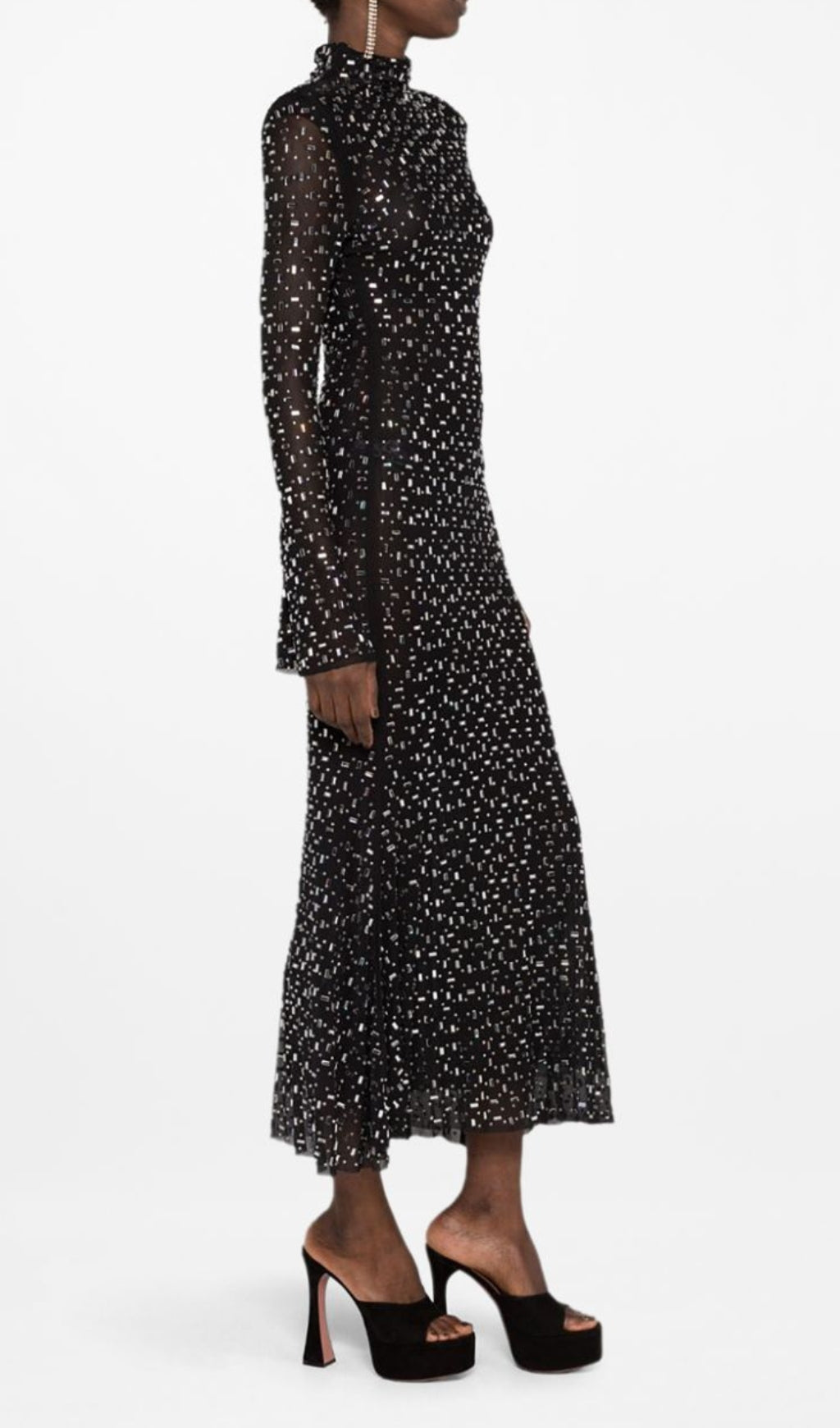Butrus Black Crystal Long Sleeve Maxi Dress