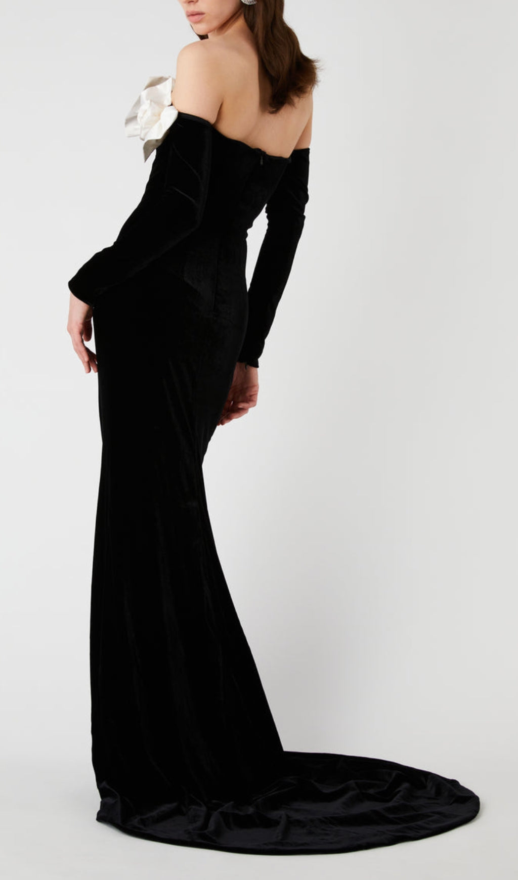 Binnie Black Bow Flower Velvet Maxi Dress