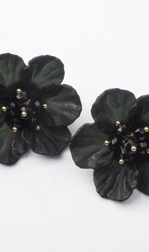 Chic Dark Bloom Statement Flower Earrings for Women