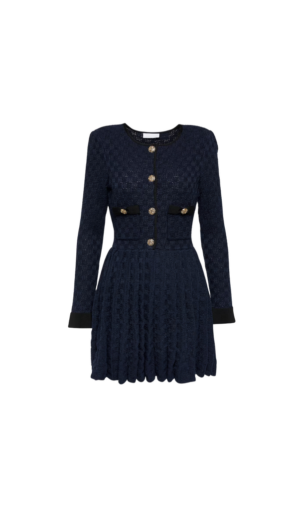 NAVY WEAVE KNIT MINI DRESS