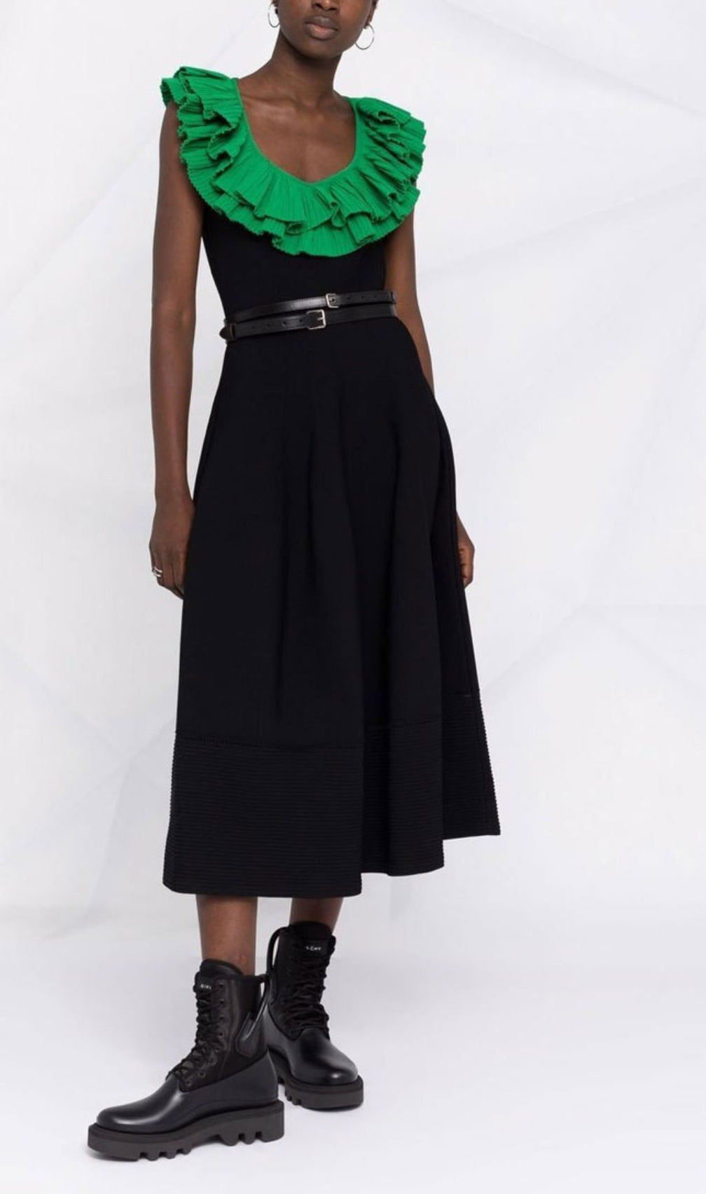 Emmalyn Flounced Plunge-Neck Midi Dress