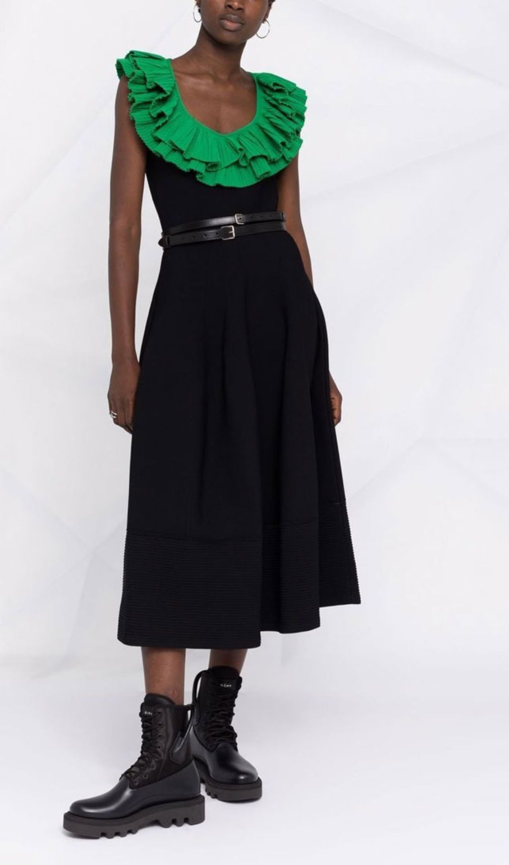 Emmalyn Flounced Plunge-Neck Midi Dress