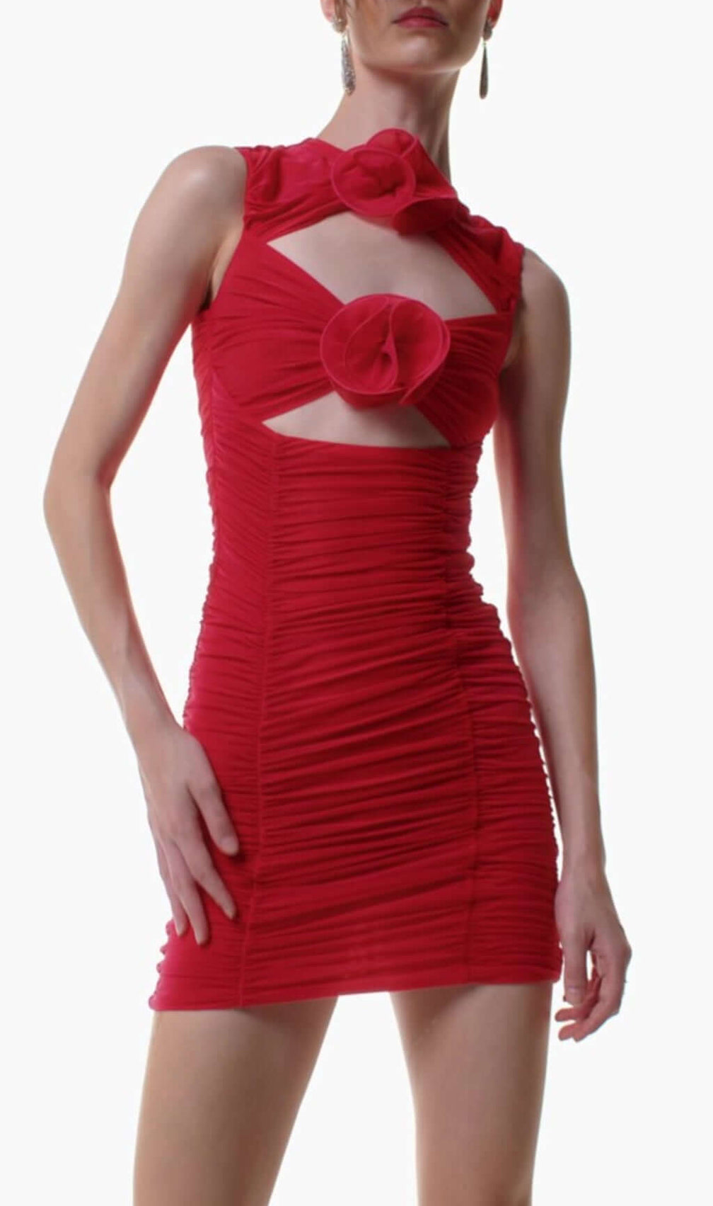 Baz Red Flower Cutout Mini Dress