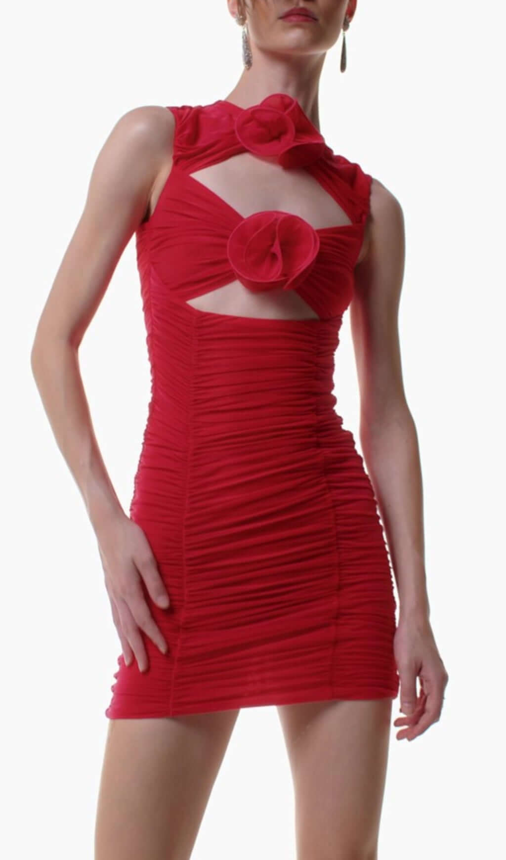 Baz Red Flower Cutout Mini Dress