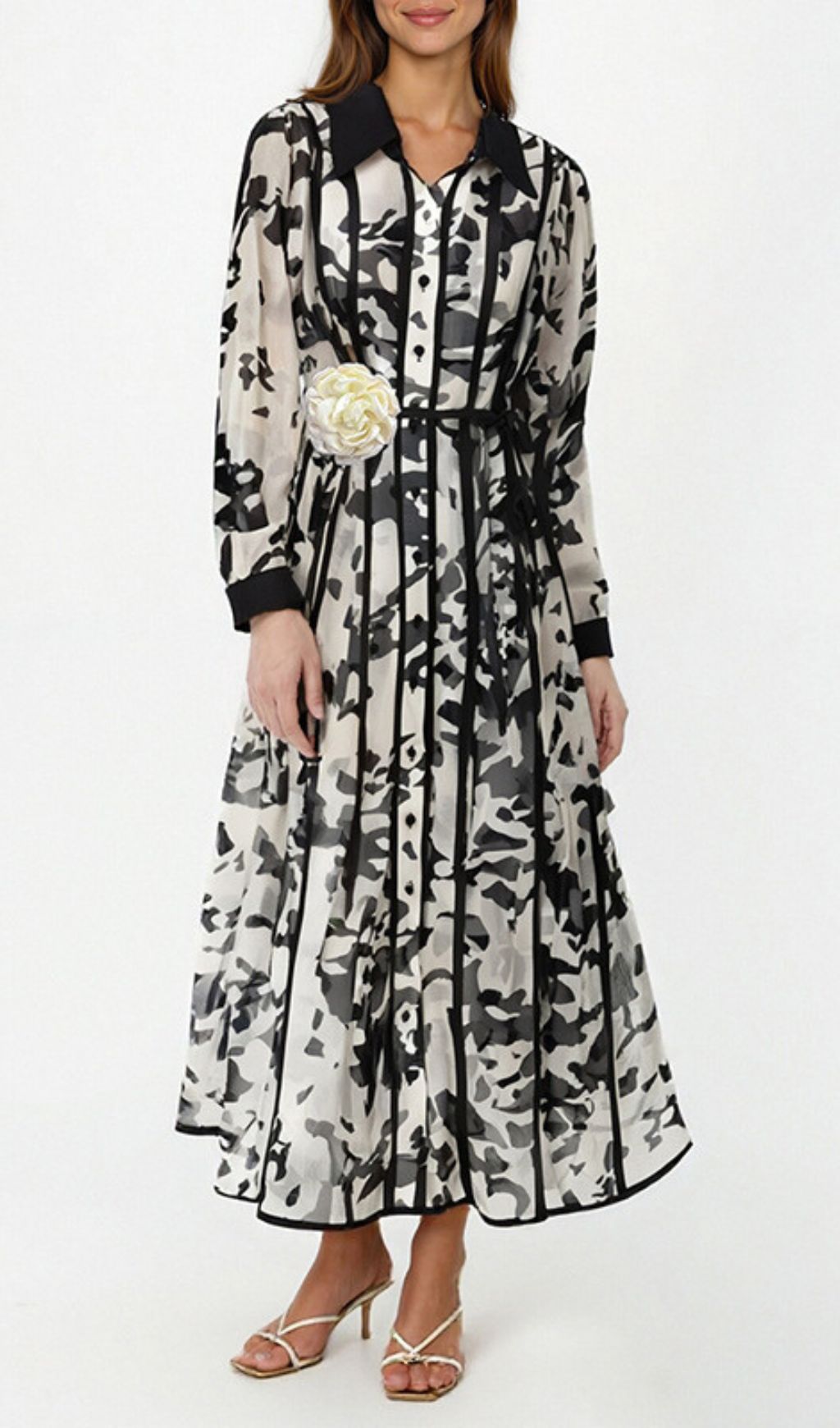 Ffion Printed Long Sleeve Midi Dress