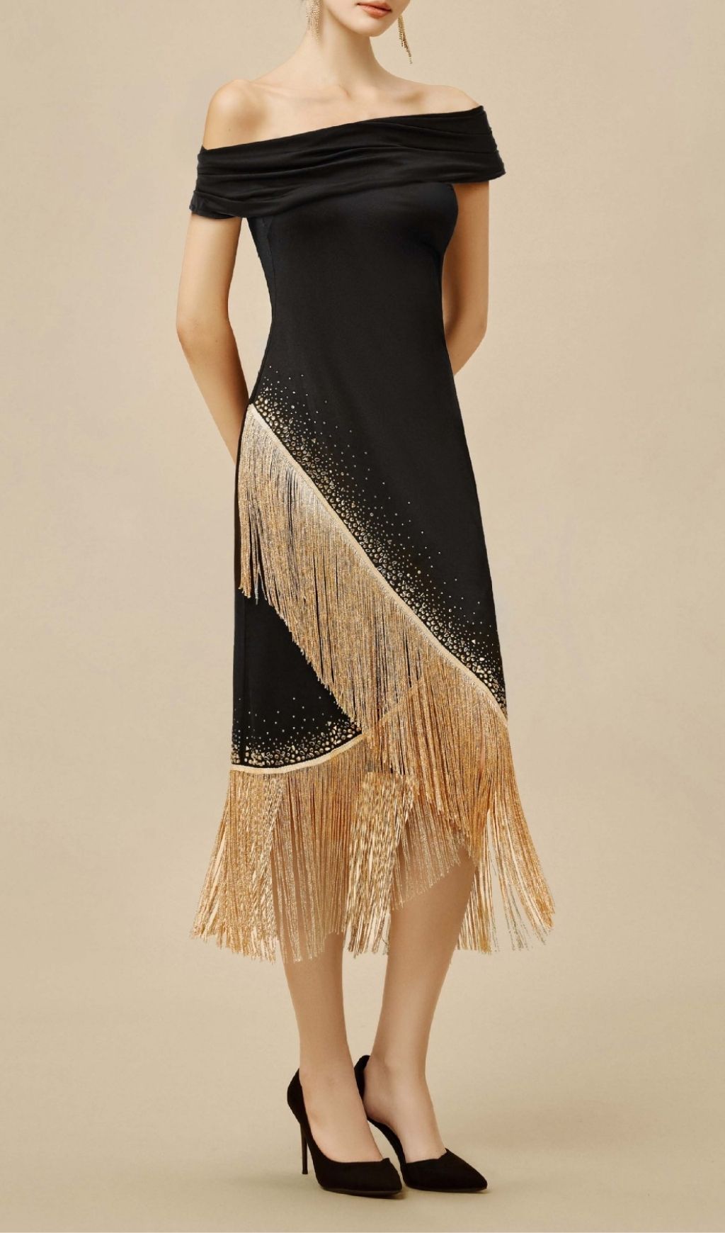 Koda Gold Tassel Diamante Bandage Midi Dress