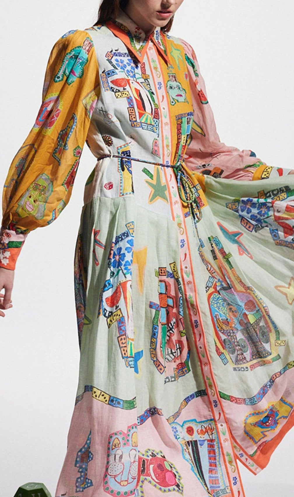 Ceara Printed Long Sleeve Midi Dress