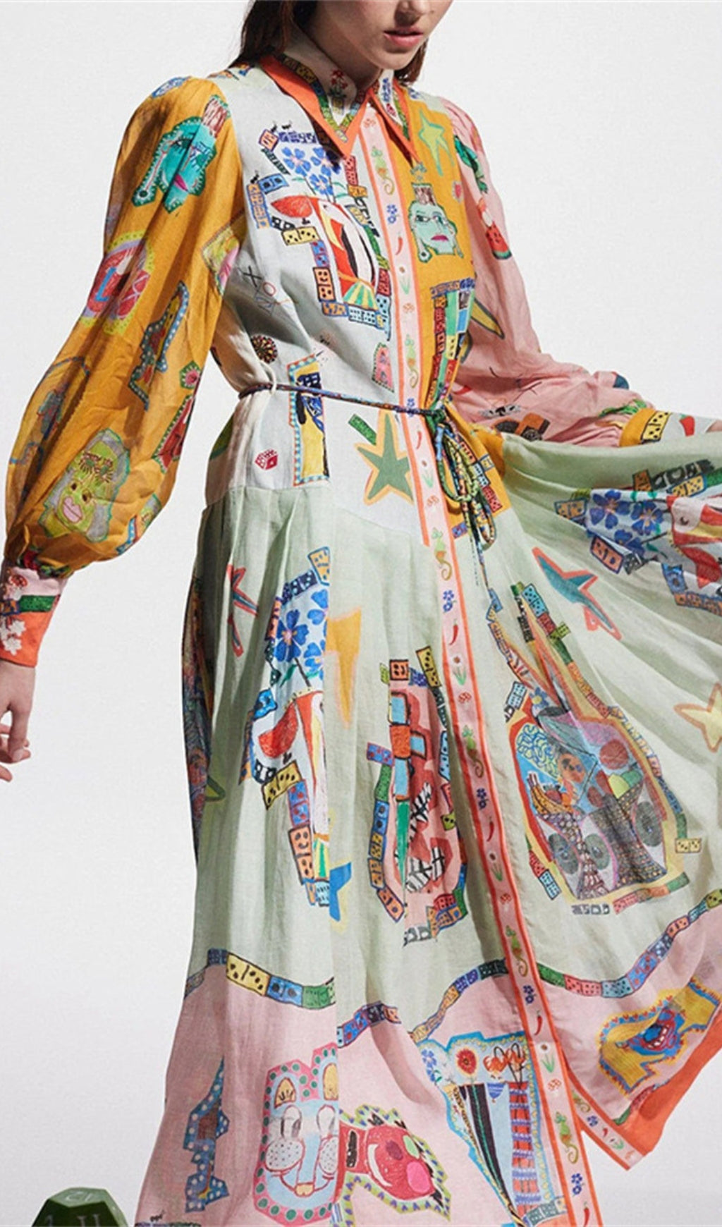 Ceara Printed Long Sleeve Midi Dress