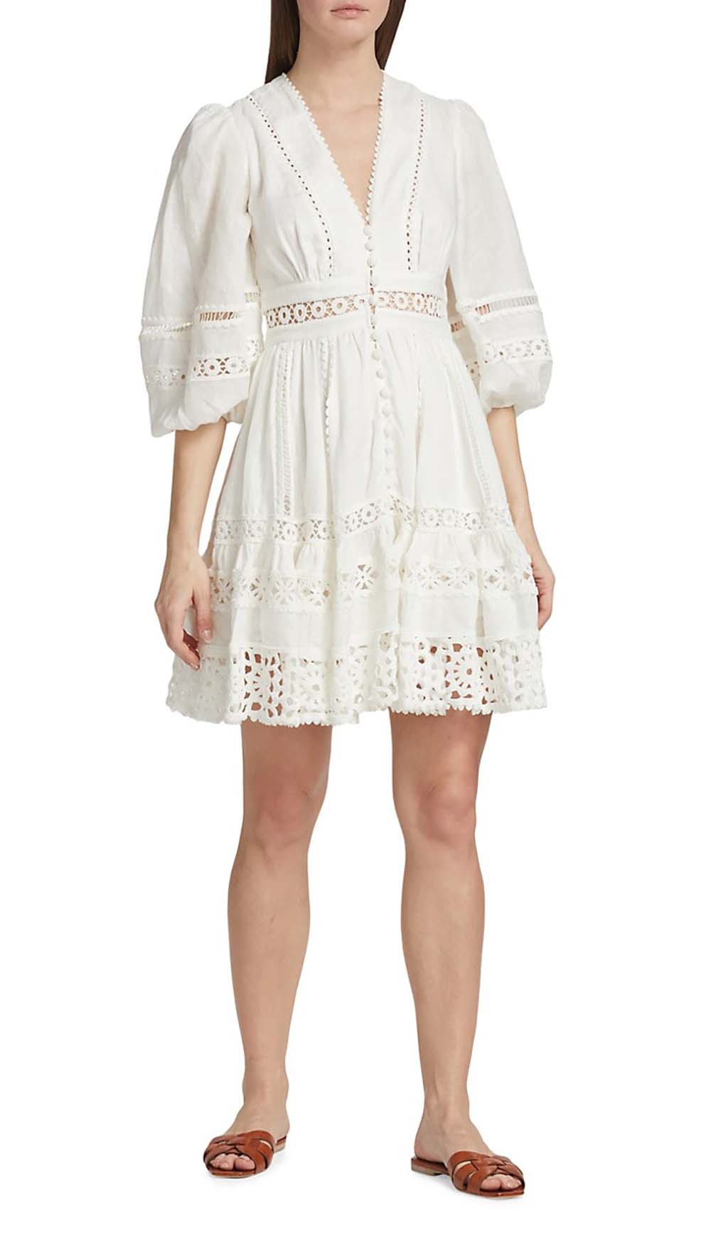 V-Neck Botton Midi Dress In White