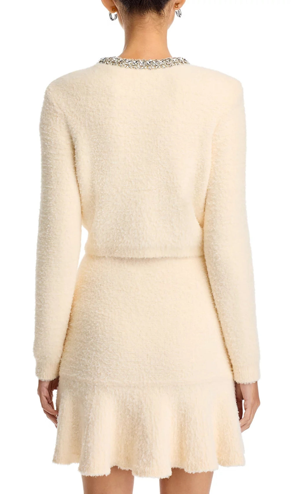 Cream Rhinestone Trim Knit Cardigan