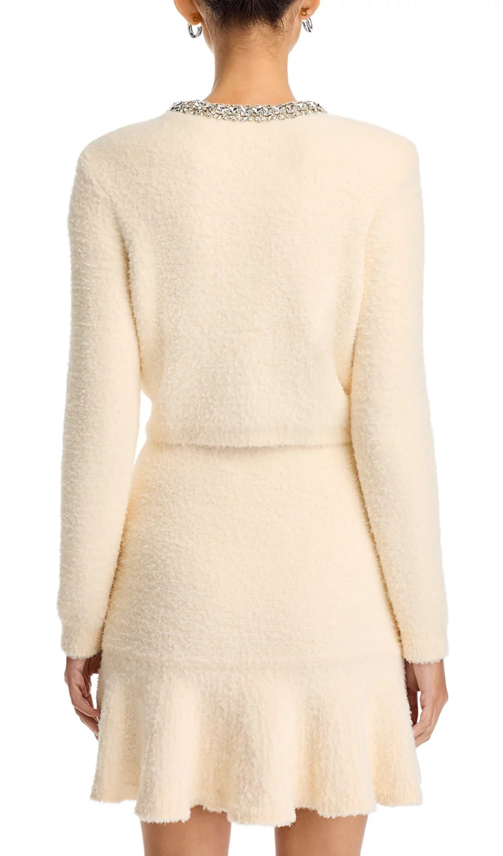 Cream Rhinestone Trim Knit Cardigan