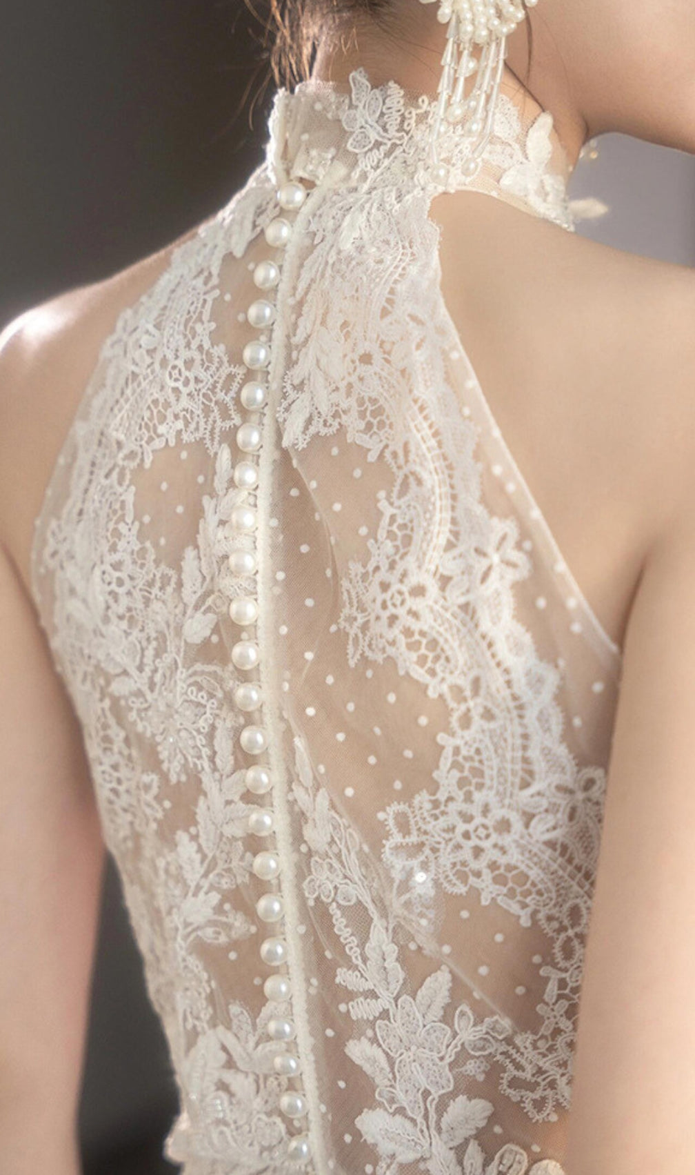 Dayanara White Halter Lace Wedding Dress