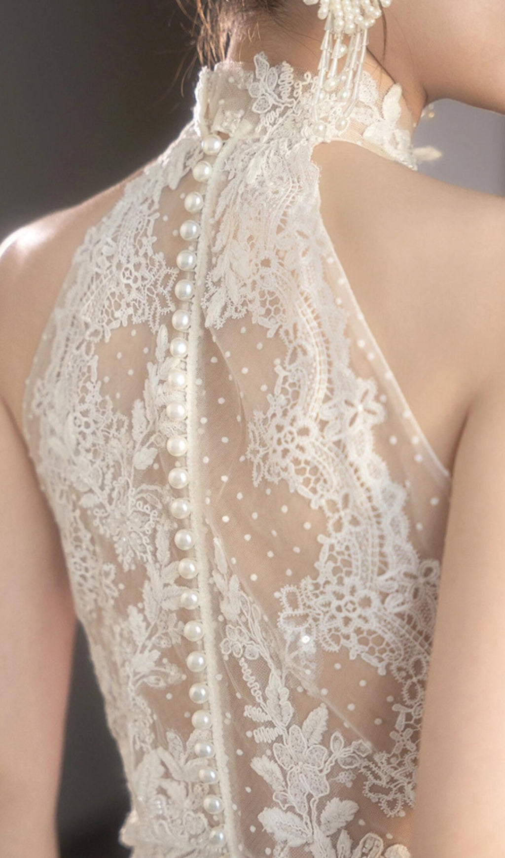 Dayanara White Halter Lace Wedding Dress