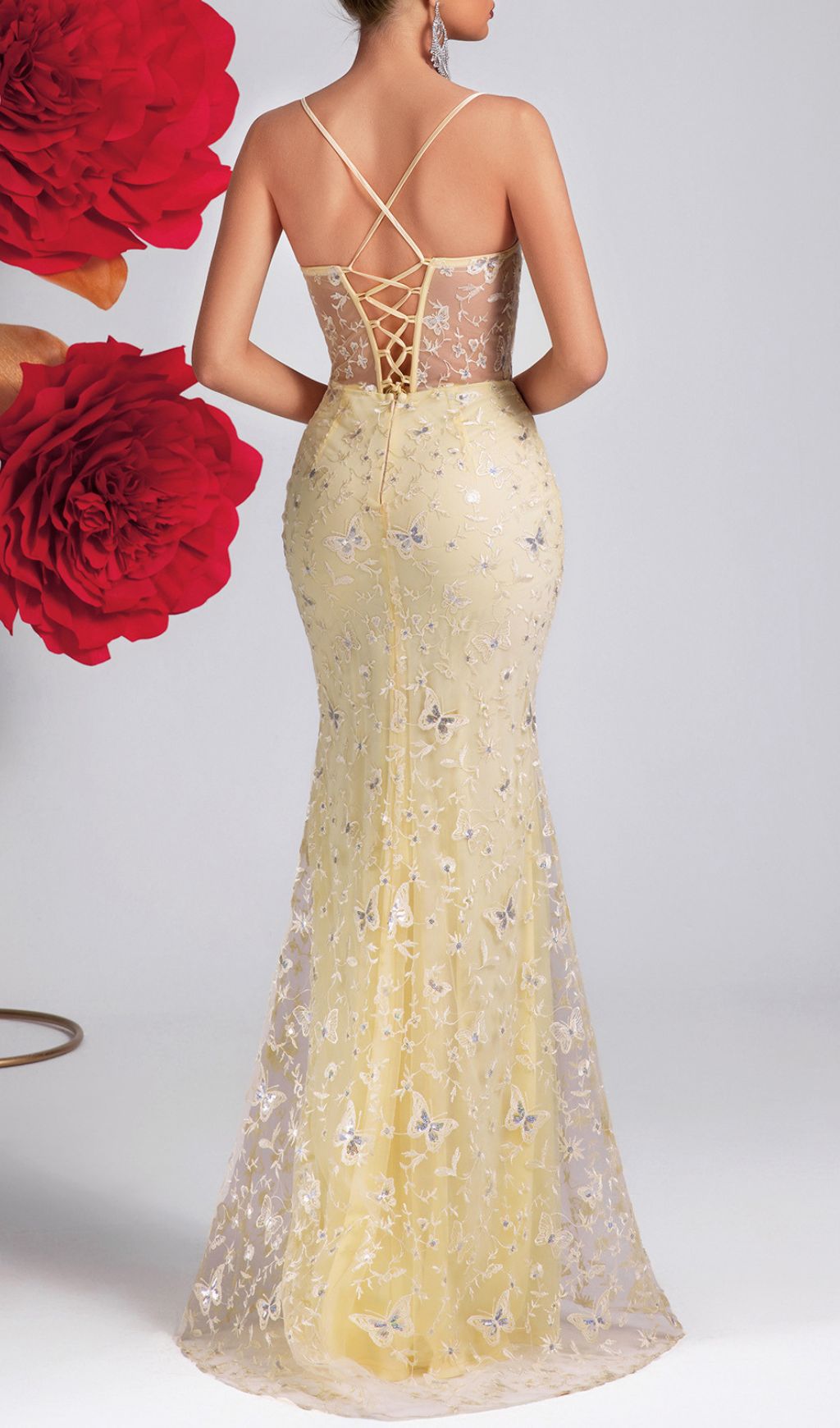 Enchanting Yellow Butterfly Corset Maxi Dress | Elegant Gala & Wedding Guest Gown
