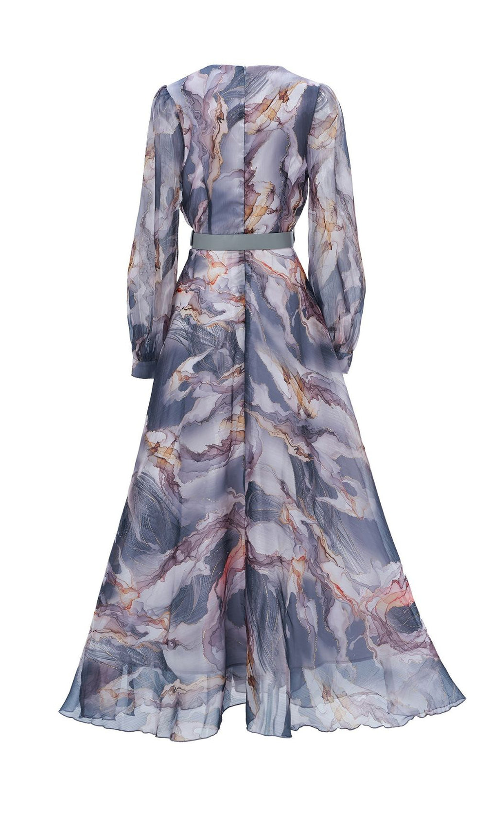 Feryal Grey Printed Long Sleeve Maxi Dress