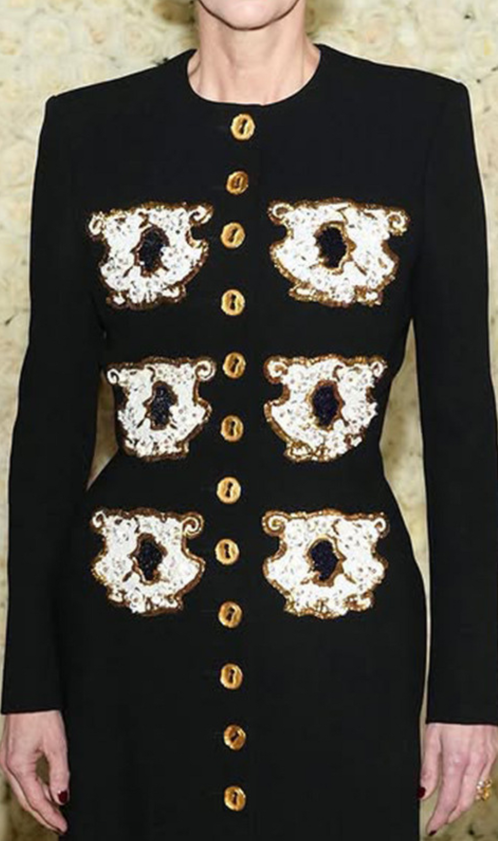 Guto Black Round-neck Patchwork Button Jacket