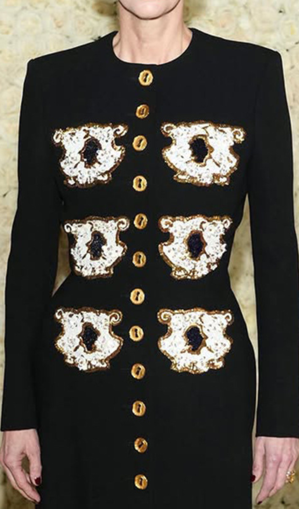 Guto Black Round-neck Patchwork Button Jacket