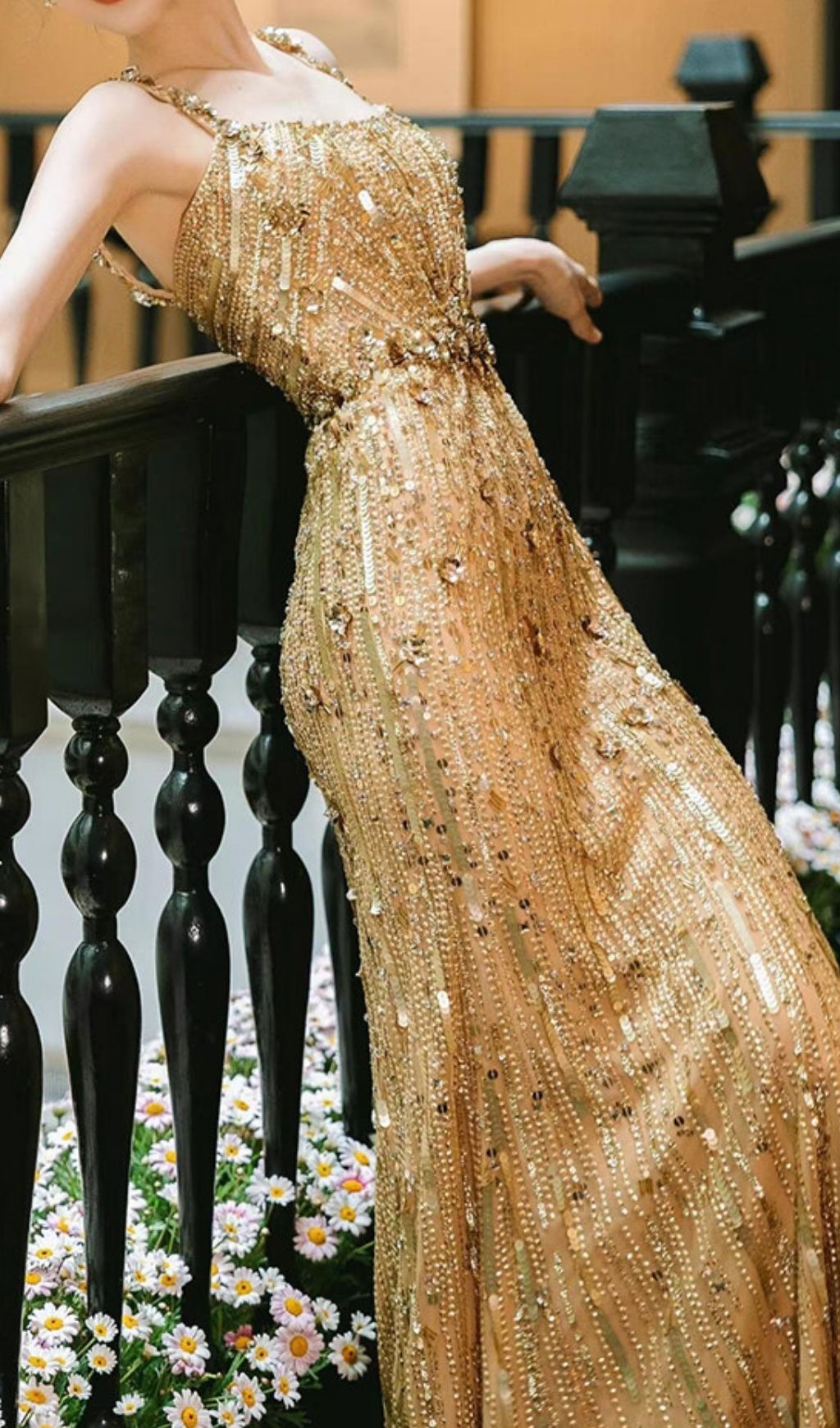 Kristin Gold Strappy Embellished Maxi Dress