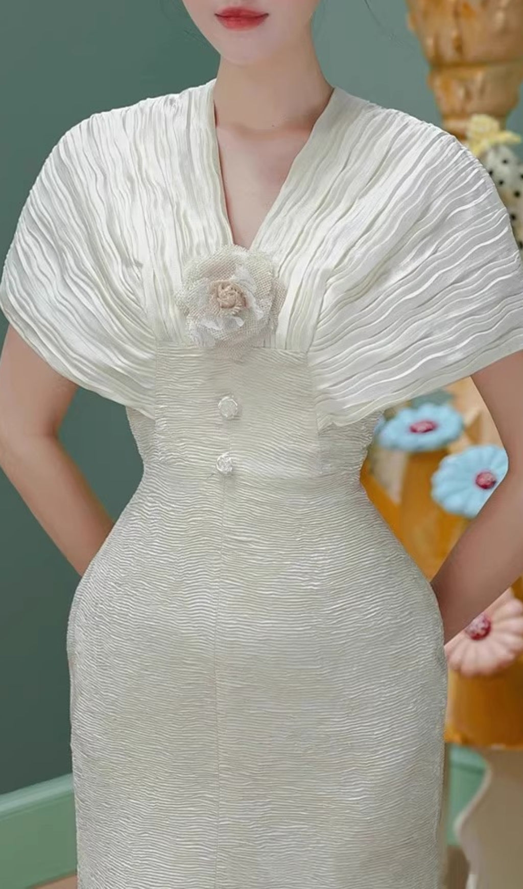 Endre V-Neck Flower Midi Dress