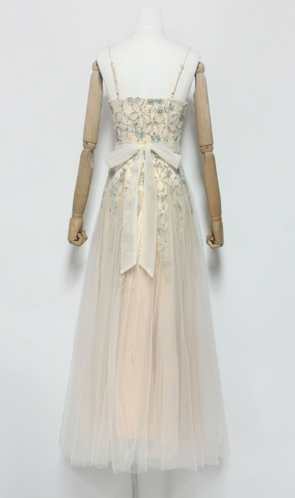 Gustave Strappy Flower Embroidery Mesh Maxi Dress