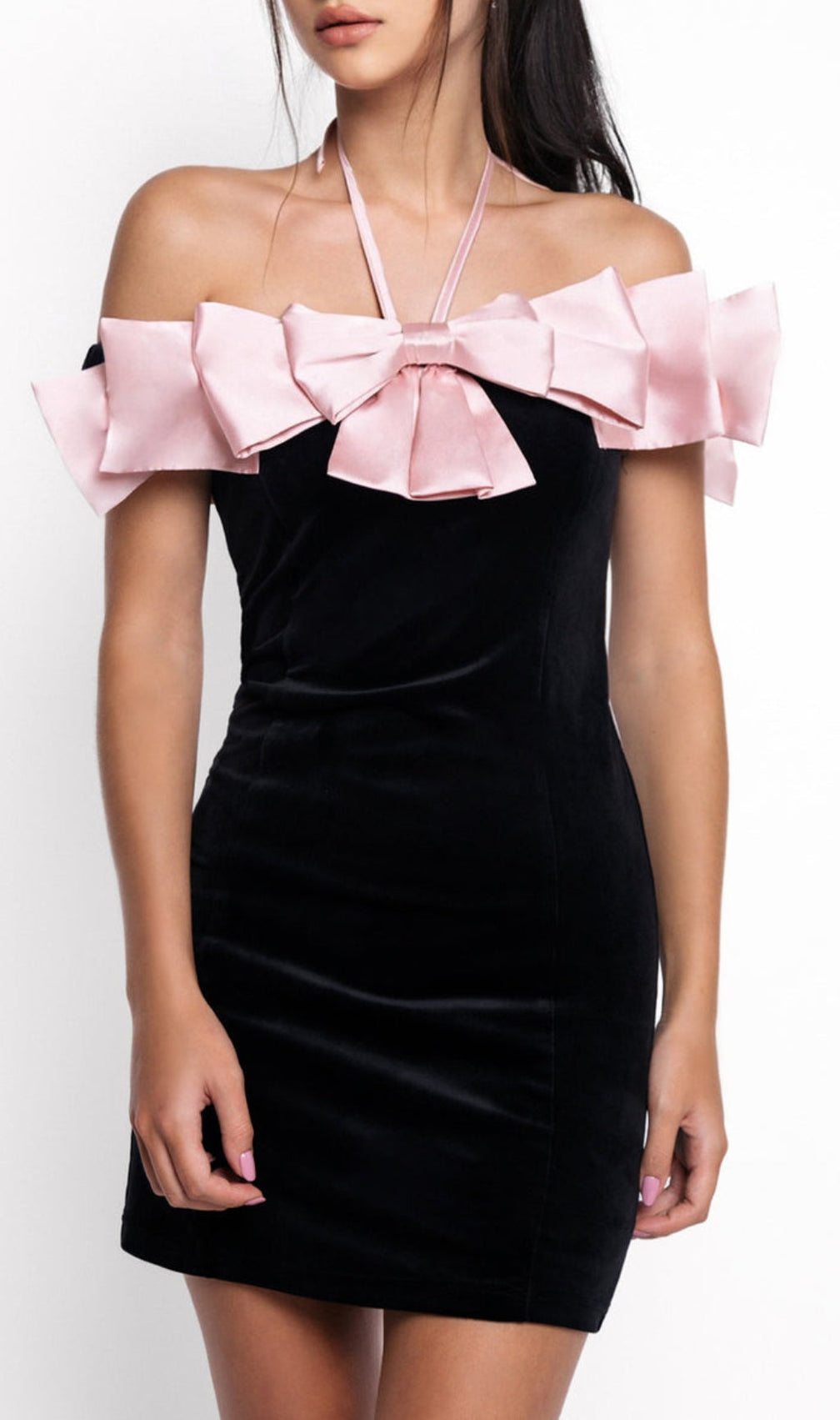 Anselm Black-Pink Bow Bodycon Mini Dress