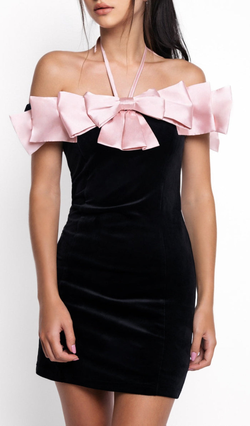 Anselm Black-Pink Bow Bodycon Mini Dress