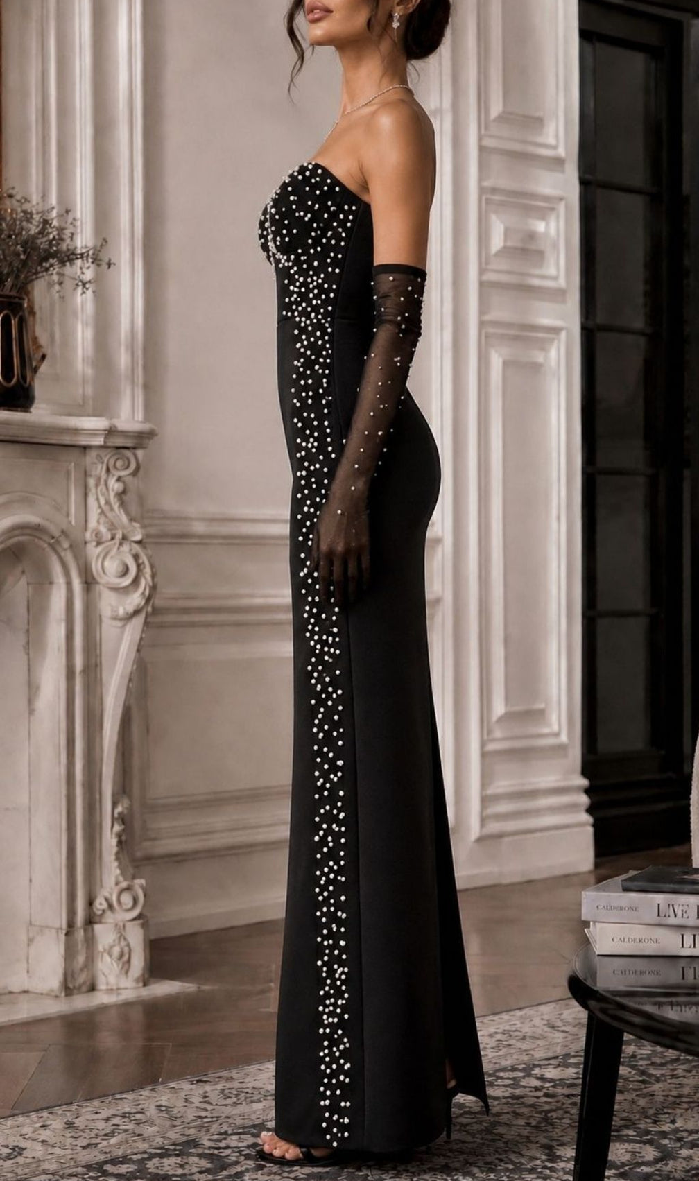 Kojo Black Beaded Bandage Maxi Dress