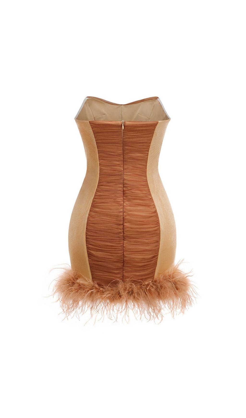 Kazuhito Glamour: Strapless Velvet Feather Mini Dress with Dazzling Diamante & Ruched Detail